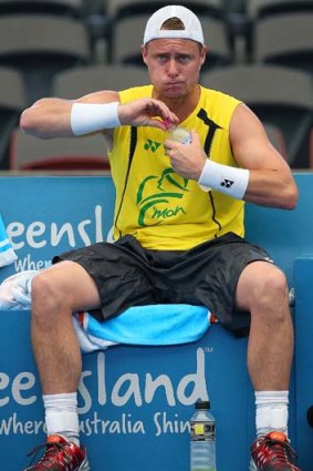Lleyton Hewitt looks on during a practice session in Brisbane on Tuesday, ahead of the 2013 Brisbane International.