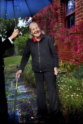 Dame Maggie Scott in the garden of her Toorak home.