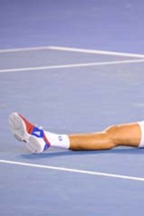 Relief: Novak Djokovic after hitting the winning point.
