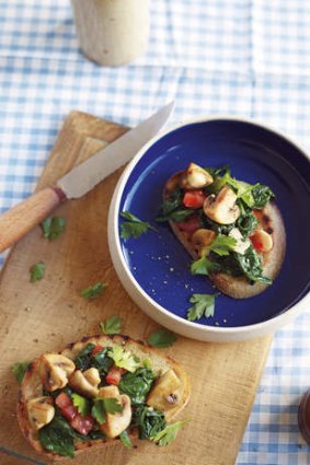 Nice slice … tomato, mushroom and parsley bruschetta.