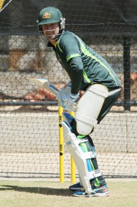 Michael Clarke in the nets on Monday.