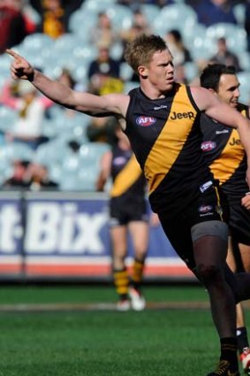 On target: Forward Jack Riewoldt is third on the AFL goalkicking table.