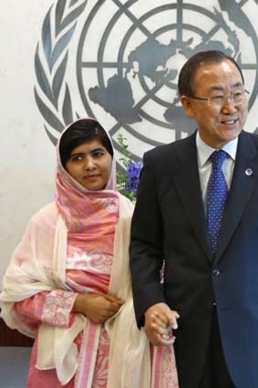 Malala with United Nations Secretary-General Ban Ki-moon in July.