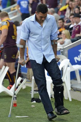 Costly victory: Broncos centre Justin Hodges looks set to miss the rest of the season.