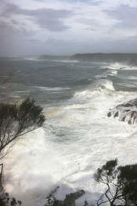 A big swell pounds the coast south from the Boyds Tower Lookout.