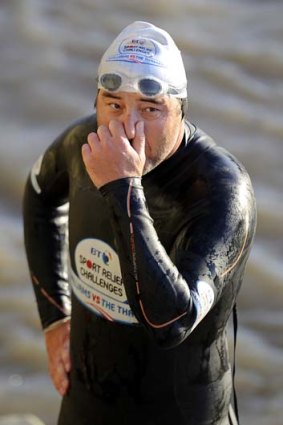 British comedian David Walliams after his charity swim.