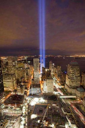 The Tribute in Light shines above the World Trade Centre site on the eve of the ninth anniversary of the terrorist attacks. <i>Picture: AP</i>