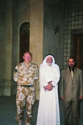 Woman in uniform … in Basra with Siddique's commander, Brigadier John Lorimer, and Sunni elders, who were pursuing a class action against Shiite terrorists.