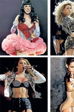 Show-offs: (clockwise from top left) Katy Perry, Beyonce, Rihanna and Miley Cyrus.
