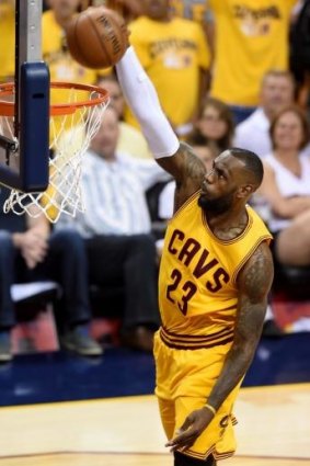 LeBron James of the Cleveland Cavaliers goes up for a dunk.
