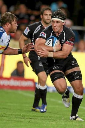 Forward charge ... Marcell Coetzee on attack for the Sharks.