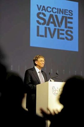 Bill Gates speaking at the Global Alliance for Vaccines and Immunisation conference in London.