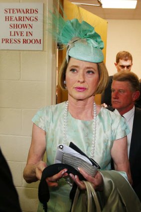 Gai Waterhouse leaves the stewards room on Melbourne Cup Day.