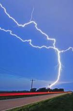 Electric atmosphere … a lightning strike foreshadows a potential tornado in Nebraska.