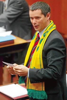 Steve Conroy wears a Socceroos scarf in parliament.