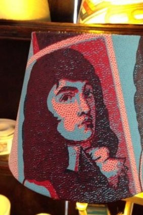  Emily Holmes's lampshade depicting Thomas Chippendale Jnr  is one of a number of soft furnishings she  has created to augment the Johnson Collection exhibition.