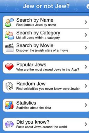 Screen shot of the Jew or not Jew app in iTunes.