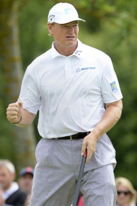 Ernie Els reacts after a putt on Sunday.
