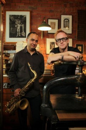 Jazz musicians and composers Adam Simmons and Kynan Robinson at Renaissance Bookbinders.