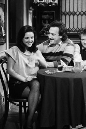 Julia Louis-Dreyfus, Jim Belushi and Robin Williams perform together on 'Saturday Night Live' in 1984.