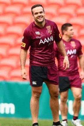 Nate Myles watches on during a Queensland Maroons State of Origin training session at Suncorp Stadium on Tuesday.