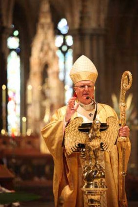 The Most Reverend Denis Hart conducts an Easter Sunday service at St Patrick's Cathedral in Melbourne.