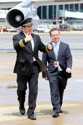 American actor and Qantas ambassador John Travolta with Qantas CEO Alan Joyce in Sydney yesterday.