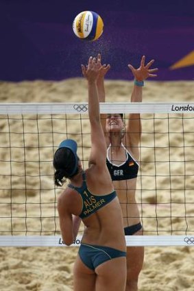 Net loss ... Becchara Palmer and Louise Bawden lost their beach volleyball pool match against Germany.