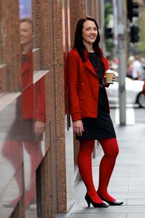 Rachel Bode in Martin Place, Sydney, has an individual work dress style.
