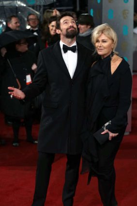 The heavens weren't smiling upon Hugh Jackman at this year's British Academy Film Awards. He attended the awards with his wife Deborra-Lee Furness.