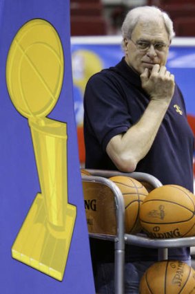 Los Angeles Lakers coach Phil Jackson watches practice during the 2009 NBA Finals against the Orlando Magic.