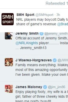 Popular sentiment: NRL players have endorsed the original tweet.
