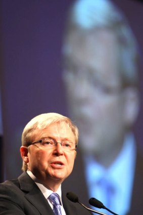 Prime Minister Kevin Rudd speaks at a summit on small business  in Brisbane yesterday.