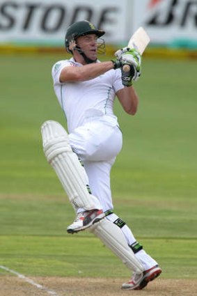 Master blaster: A.B. de Villiers plays a pull shot in the first innings of the second Test at Port Elizabeth.