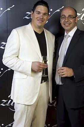 Daniel Tzvetkoff with ex business partner Sam Sciacca at the opening of Zuri nightclub in Brisbane in October 2008.