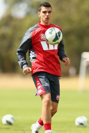 Back home: Melbourne Heart striker Eli Babalj trains at La Trobe University on Friday after returning from Serbian team Red Star Belgrade.