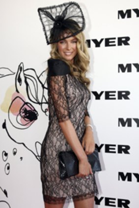 Dressed to impress.. Jennifer Hawkins in the Myer marquee.