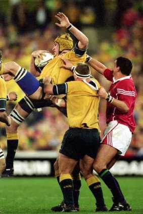 Justin Harrison in action against the British and Irish Lions in 2001.
