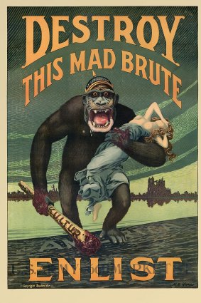 World War I Germans as mad brutes in a propaganda poster