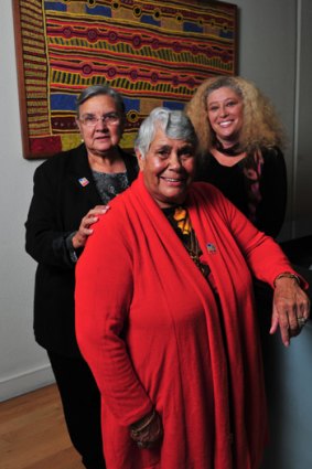 Lowitja O’Donoghue (centre) with Pat Anderson and Kerry Arabena yesterday.