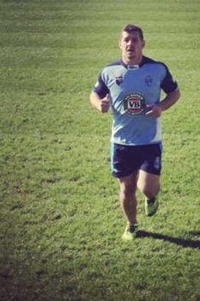 Striding out: Blues back-rower Greg Bird at NSW training on Thursday morning.