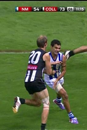 Painful meeting: The clash between Lindsay Thomas and Ben Reid.