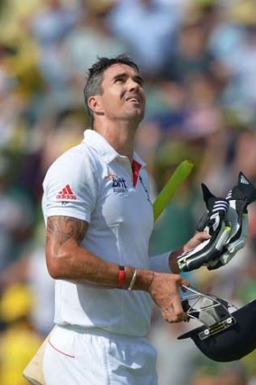 England batsman Kevin Pietersen leaves the field after being dismissed in the second innings at Perth.