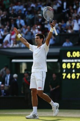 Novak Djokovic, of Serbia, celebrates after overcoming Switzerland's Roger Federer in an epic 2014 men's singe final at Wimbledon.