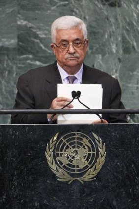 Palestinian Authority President Mahmoud Abbas addresses the United Nations General Assembly in New York.
