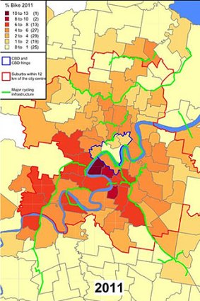 Brisbane cycle use in 2011.