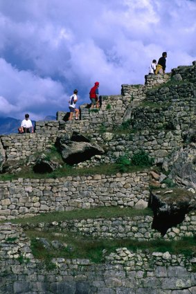 The stairway to the 500 year-old Inca city of Machu Picchu.