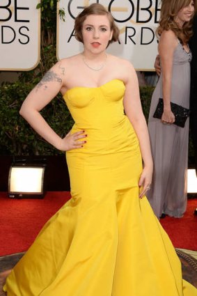 Glowing: Lena Dunham at the Golden Globes in a Zac Posen gown.