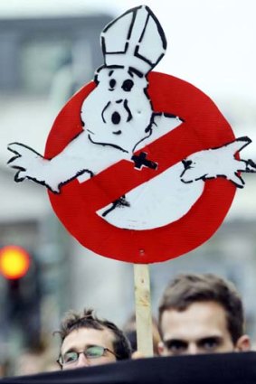 I ain't afraid of no Pope: Demonstrators protest against the visit of Pope Benedict XVI in Berlin.
