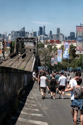 Crowds gather at Melbourne's Laneway Festival at Footscray Community and Arts Centre.